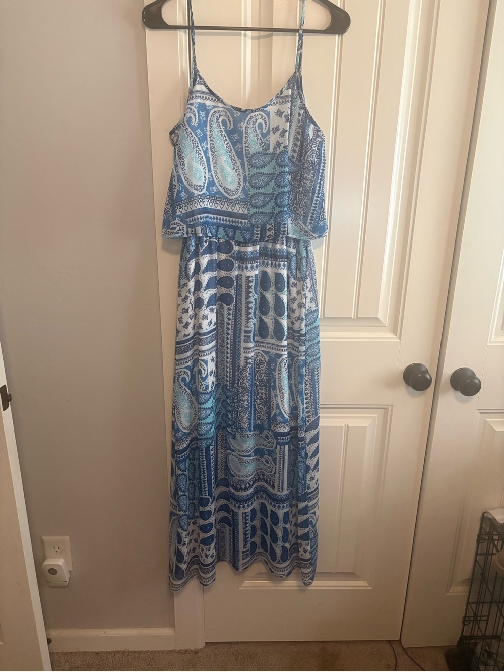Liberty Love Blue & White Paisley Maxi Dress with Spaghetti Straps